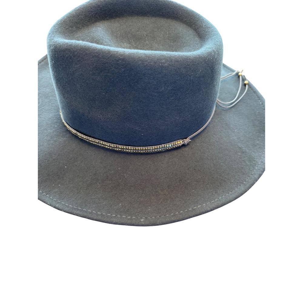 Nikki Beach Mica‎ Wool Fedora Hat Charcoal Gray Beaded Band UPF 50+ One Size
